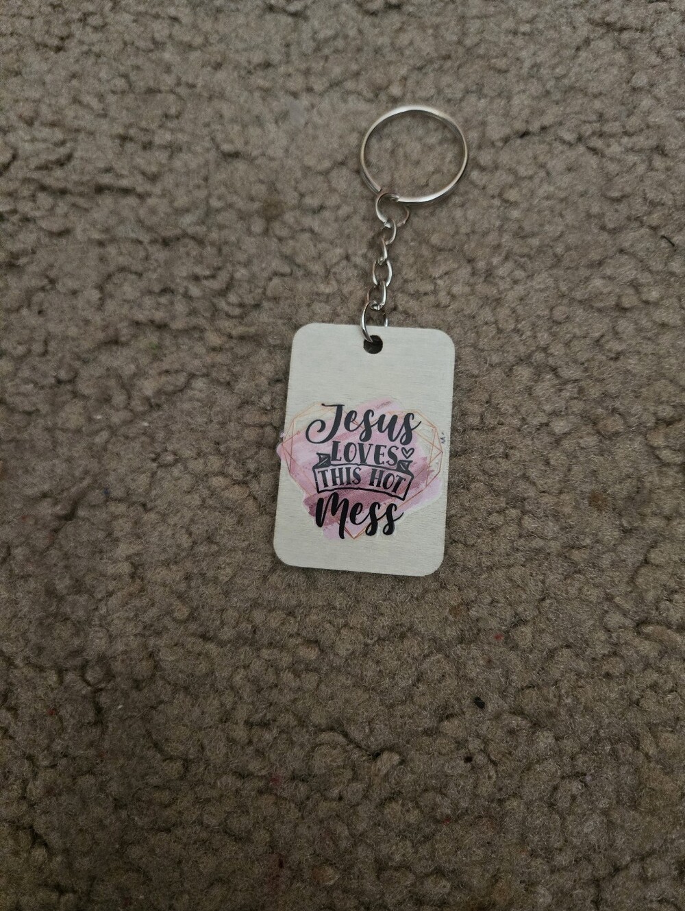 Handmade Christian Humor Keychain – “Jesus Loves This Hot Mess” Bag Charm. Key05 - Picture 2 of 3